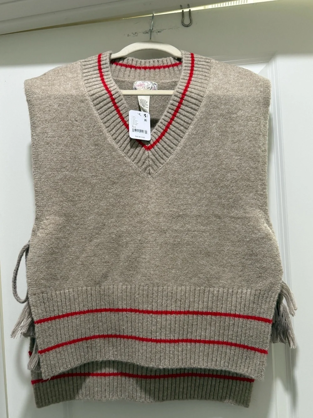 NWT Free People All Star Stripe Poncho Tan / Red